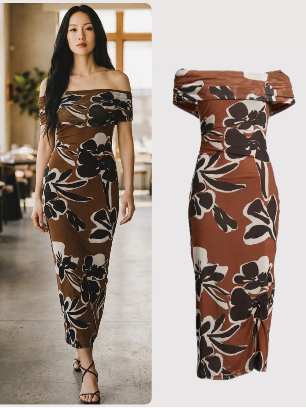 Cleobella Cordelia Smoked Clover Off-Shoulder Floral Mesh Midi Dress NWT $278